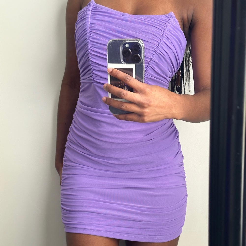 lilac ruched mini dress with corset top
